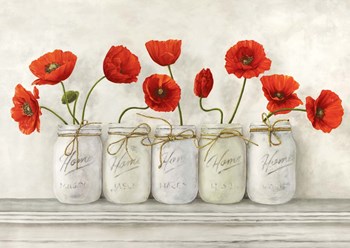 Red Poppies in Mason Jars by Jenny Thomlinson art print