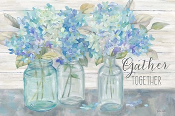 Farmhouse Hydrangeas in Mason Jars -Gather by Cynthia Coulter art print