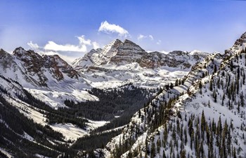 Snow Covered Maroon Bells by Jonathan Ross art print