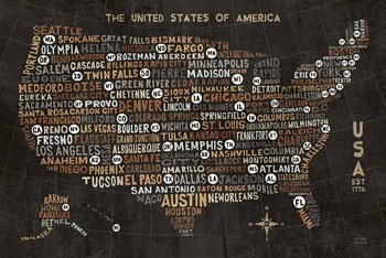 US City Map Black by Michael Mullan art print