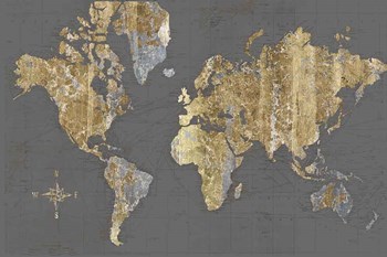 Gilded Map Gray - No Border by Wild Apple Portfolio art print