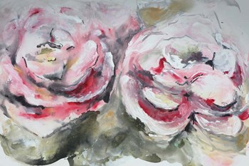 Pair of Pink Roses Landscape by Marcy Chapman art print