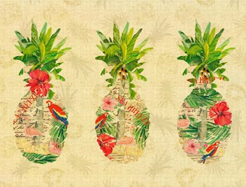 Triple Tropical Pineapple Collage by Julie DeRice art print