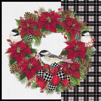 Chickadee Christmas Red V Wreath by Tara Reed art print