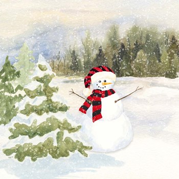 Snowman Wonderland II Red Black Santa Hat by Tara Reed art print