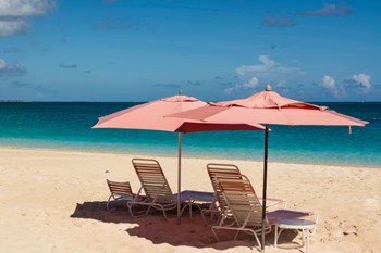 Beach Umbrellas On Grace Bay Beach, Turks And Caicos Islands, Caribbean by Michael DeFreitas / Danita Delimont art print