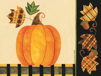 Pumpkin, Leaves and Acorns I by Bernadette Deming art print