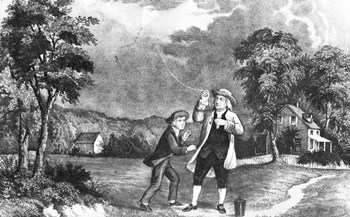 June 1752 Benjamin Franklin Out Flying His Kite In Thunderstorm As An Experiment In Electricity And Lightning by Vintage Images art print