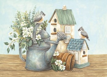 Watering Can and Chickadees by Diane Kater art print