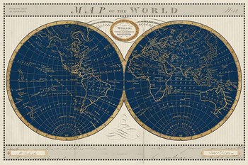 Torkingtons World Map Indigo Globes by Sue Schlabach art print