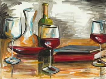 Wine and Books by Heather A. French-Roussia art print