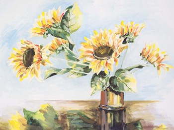 Sunflowers on Golden Vase by Heather A. French-Roussia art print