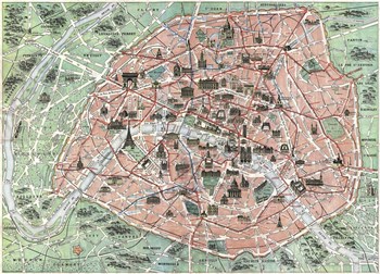 1920 tourist pocket map of Paris by Vintage Lavoie art print