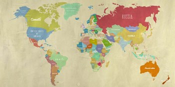 Modern Map of the World  (detail) by Joannoo art print