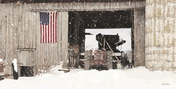Winter at Patriotic Barn by Lori Deiter art print