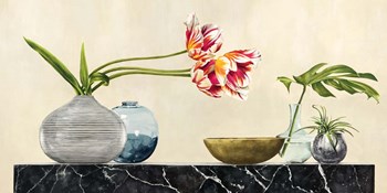 Floral Setting on Black Marble by Jenny Thomlinson art print