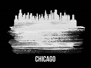 Chicago Skyline Brush Stroke White by Naxart art print
