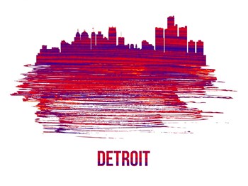 Detroit Skyline Brush Stroke Red by Naxart art print