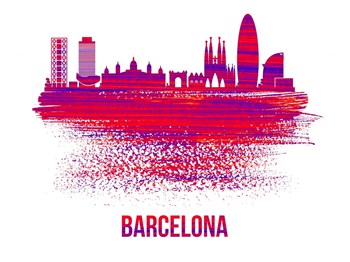 Barcelona Skyline Brush Stroke Red by Naxart art print