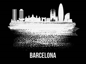 Barcelona Skyline Brush Stroke White by Naxart art print
