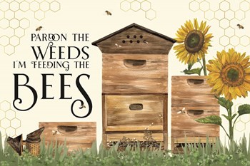 Honey Bees &amp; Flowers Please landscape I-Pardon the Weeds by Tara Reed art print