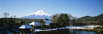 Houses in front of a mountain, Mt Fuji, Honshu, Japan by Panoramic Images art print