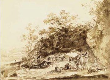 Sepia Landscape with Horses by Jean-Honore Fragonard art print
