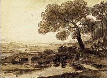 Sepia Landscape with Bridge by Lelorrain art print