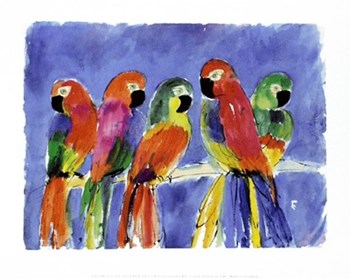 Parrots on Blue by Robin art print