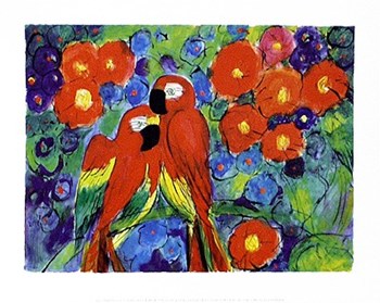 Parrots with Flowers by Robin art print