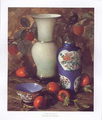 Persimmons and Chinese Porcelain by Frederik Grue art print