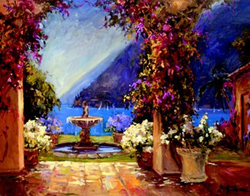 Seaside Fountain by T. Stevens art print