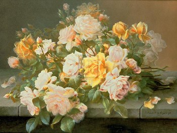 Pink and Yellow Roses by Raoul Victor Maurice Maucherat de Longpre art print