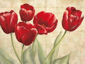 Red Tulips on Ivory by Lauren Mckee art print