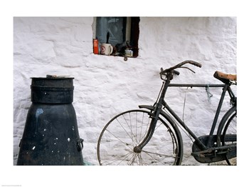 Bicycle leaning against a wall, Boyne Valley, Ireland art print