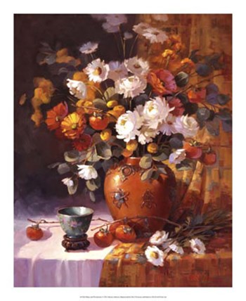 Mums and Persimmons by Maxine Johnston art print