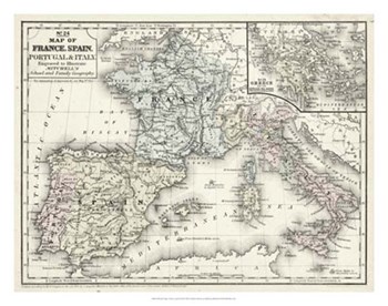 Map of France, Spain &amp; Italy by Laura Mitchell art print