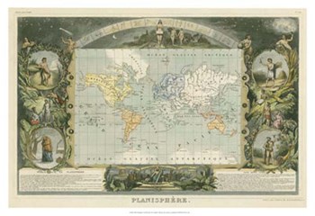 1885 Planisphere of the World art print