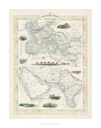 Overland Routes- India &amp; China by J. Rapkin art print