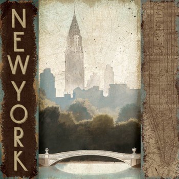 City Skyline New York Vintage Square by Marco Fabiano art print