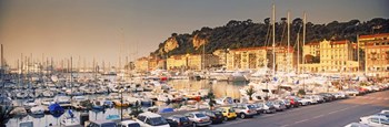 Port of Nice lined by old houses and filled with new yachts, Nice, Alpes-Maritimes, Provence-Alpes-Cote d&#39;Azur, France by Panoramic Images art print