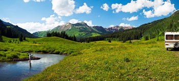 Man camping along Slate River, Crested Butte, Gunnison County, Colorado, USA by Panoramic Images art print