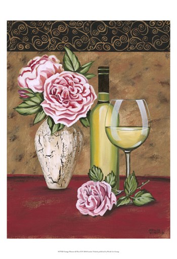 Vintage Flowers &amp; Wine II by Carolee Vitaletti art print