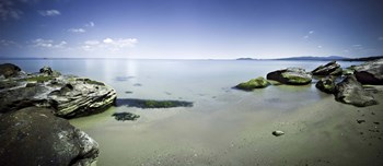 Panoramic view of tranquil sea and boulders against blue sky, Burgas, Bulgaria by Evgeny Kuklev/Stocktrek Images art print