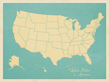 USA Map (blue) by Sparx Studio art print