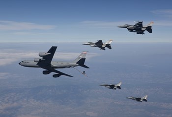 Four F-16&#39;s and a KC-135 over Arizona by HIGH-G Productions/Stocktrek Images art print