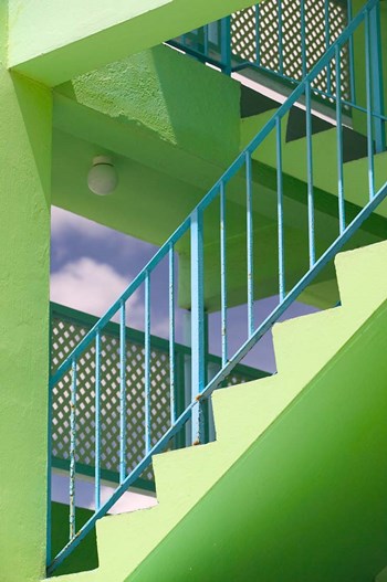 Hotel Staircase (vertical), Rockley Beach, Barbados by Walter Bibikow / Danita Delimont art print