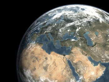 Global view of earth over Europe, Middle East, and Northern Africa by Stocktrek Images art print