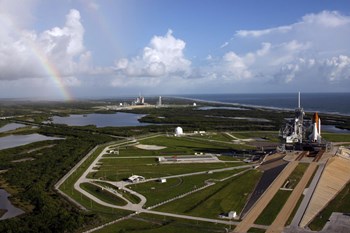 Space shuttle Atlantis and Endeavour on the Lanch Pads at Kennedy Space Center in Florida by Stocktrek Images art print