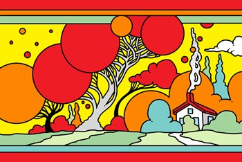 Red Tree Landscape by Howie Green art print